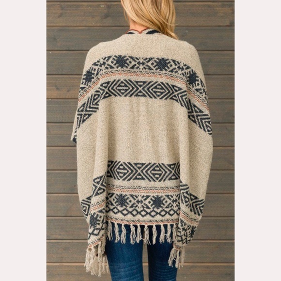 MYSTREE Tribal Print Knit Kimono Cardigan Beige - Picture 3 of 3